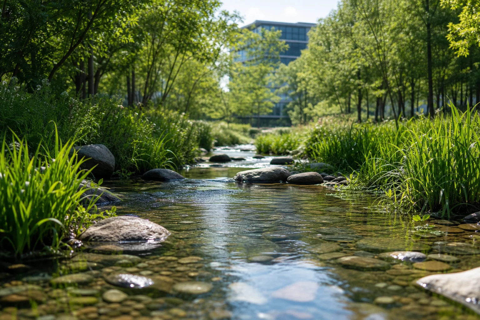 Water and a green environment representing environmental responsibility